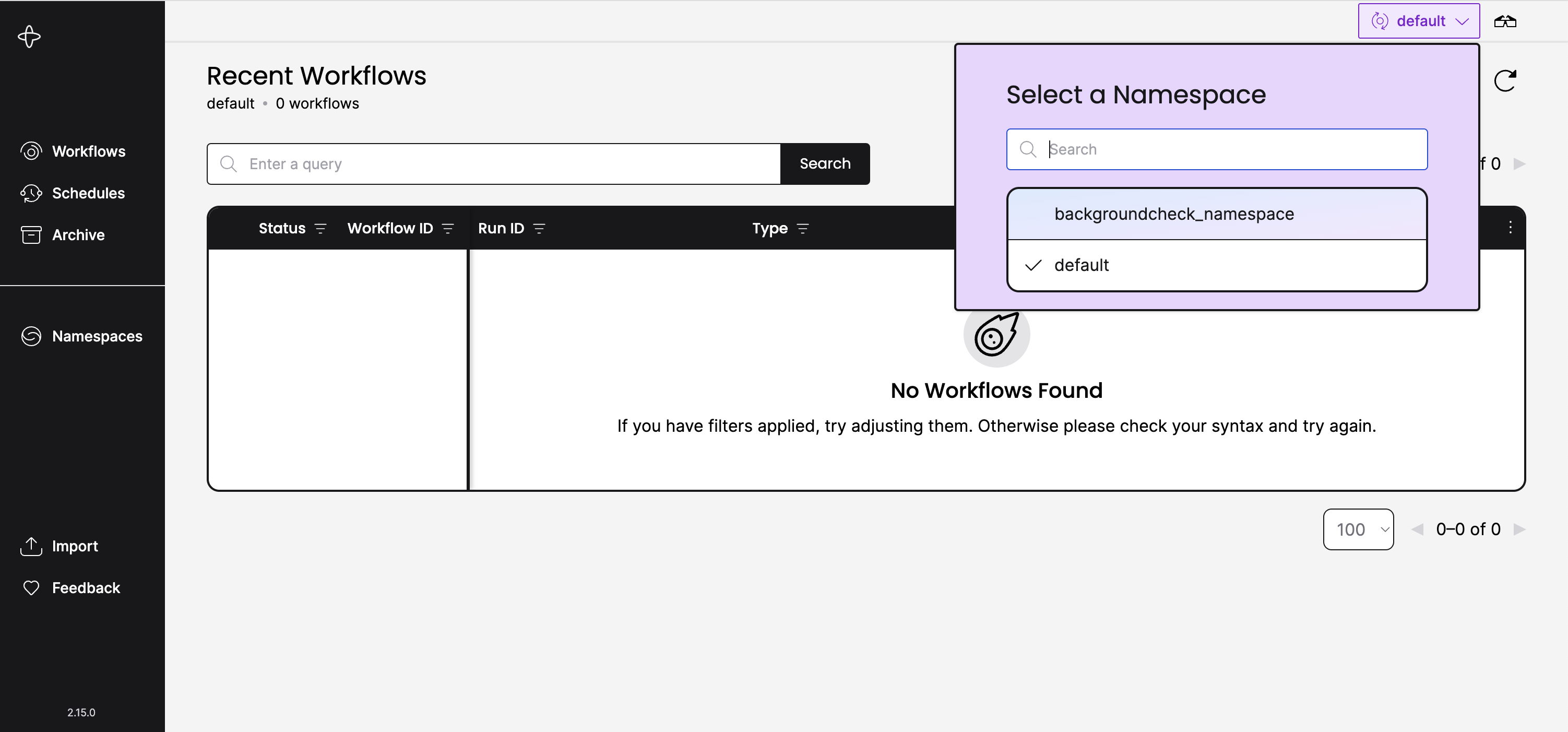 Web UI Namespace selection